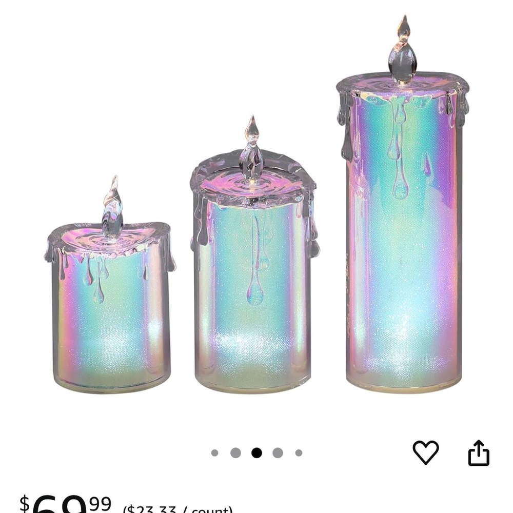 3 flameless holographic candles